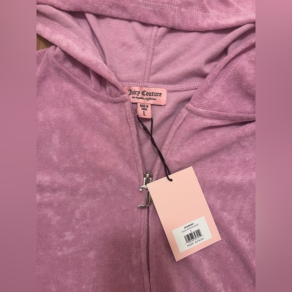 New Juicy Couture 2 Piece Velour Hoodie & Shorts Set Hot Pink Size L Retail NWT - Picture 2 of 6